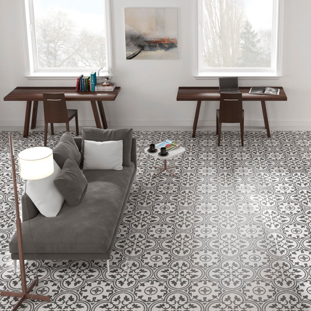 Merola Tile Arte Grey Encaustic 9-3/4 in. x 9-3/4 in. Porcelain Floor and Wall Tile (11.11 sq. ft. per case)