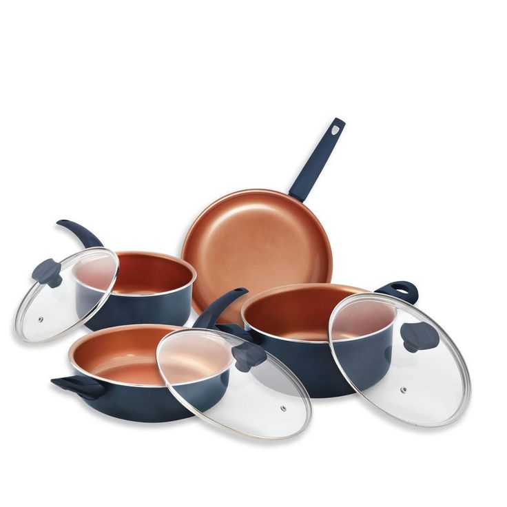 Copper Collection 16-Piece Copper Nonstick Cookware Set in Blue