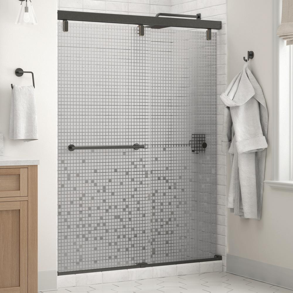 Lyndall 60 x 71-1/2 in. Frameless Mod Soft-Close Sliding Shower Door in Nickel with 1/4 in. (6mm) Transition Glass - Super Arbor