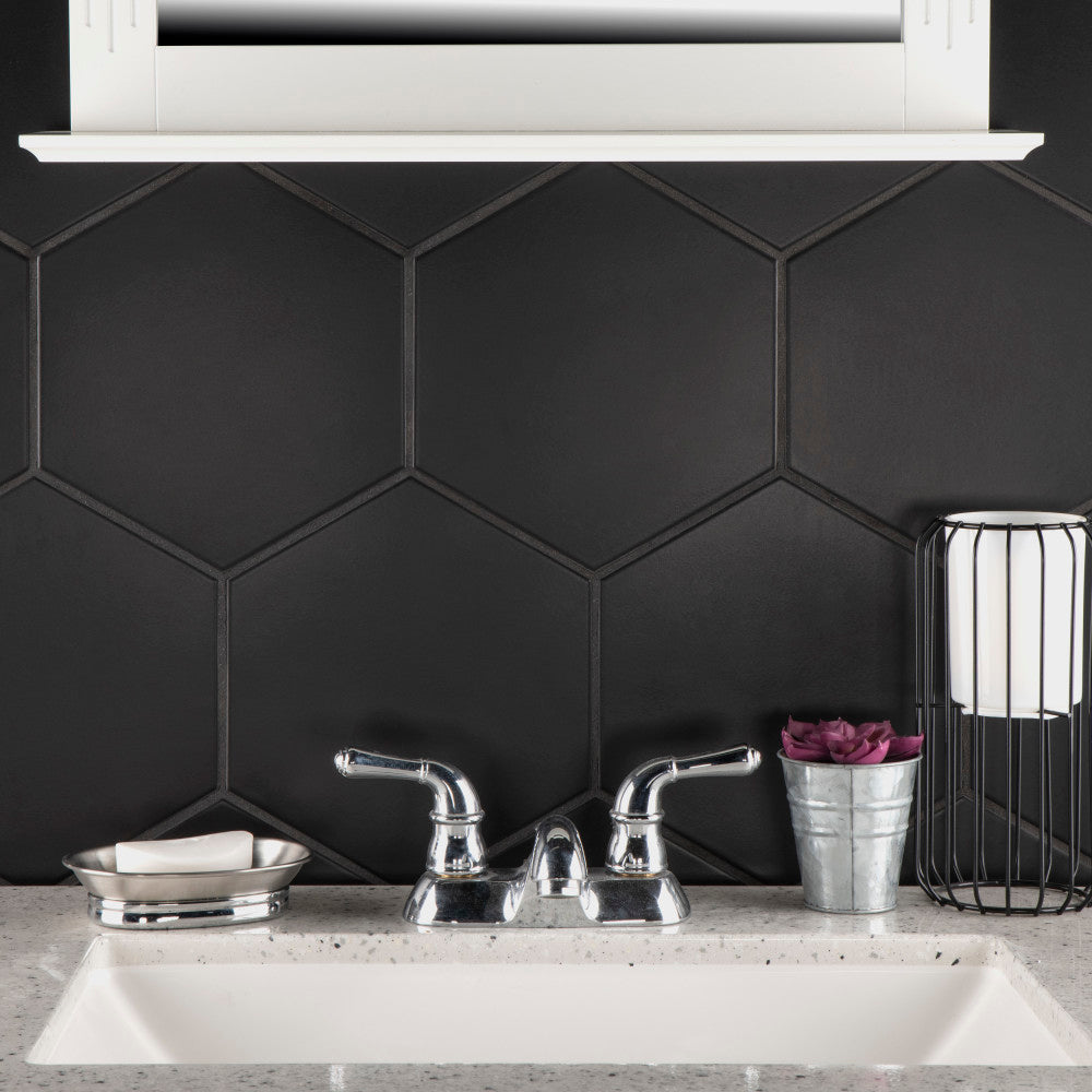 Merola Tile Textile Hex Black 8-5/8 in. x 9-7/8 in. Porcelain Floor and Wall Tile (11.56 sq. ft. / case)