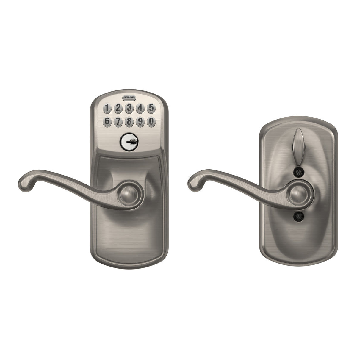 Schlage Plymouth Bright Brass Keypad Lever with Flair Lever Featuring Flex-Lock