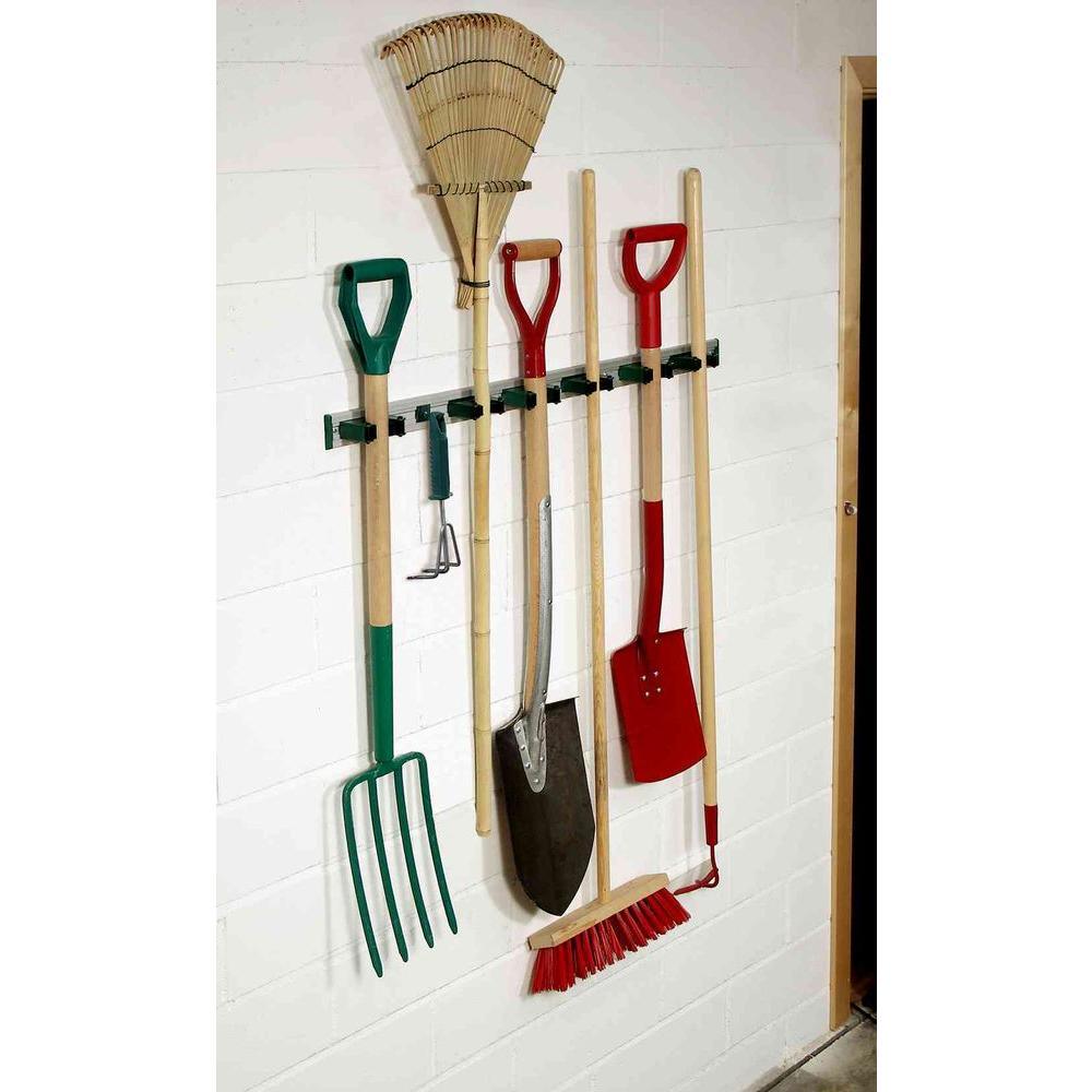 36 in. Black Garage Garden and Sports Tool Organizer with 5 Wall Mounted Adjustable Tool Holders - Super Arbor