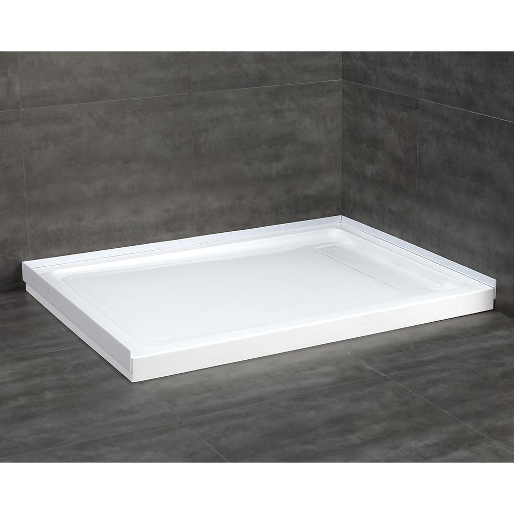 32 in. W x 48 in. L Alcove Shower Pan Base with Reversible Drain in White - Super Arbor