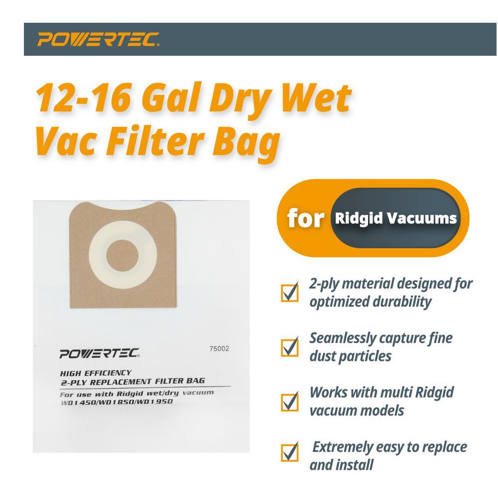High Efficiency Filter Bags for RIDGID Wet/Dry Vacuum VF3502 (2-Pack) - Super Arbor