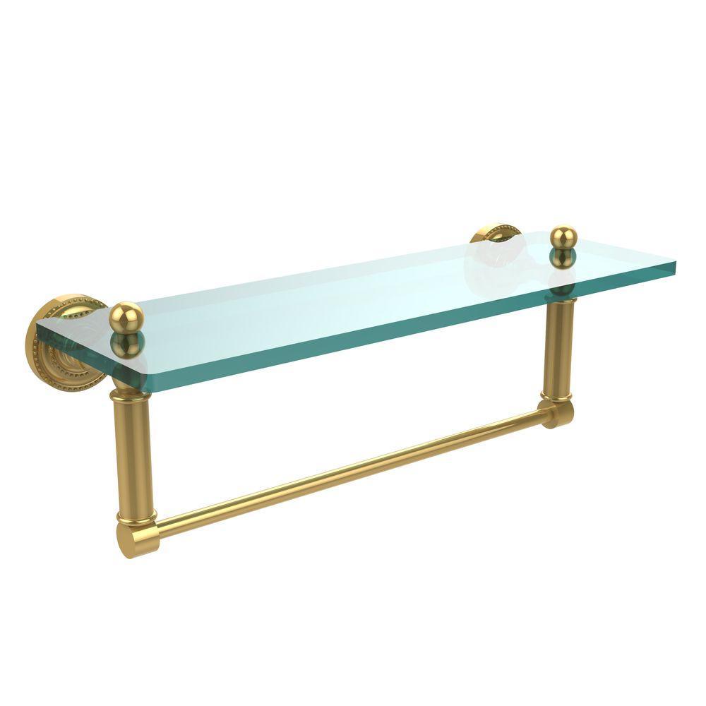 Dottingham 16 in. L  x 5 in. H  x 5 in. W  Clear Glass Vanity Bathroom Shelf with Towel Bar in Matte Black - Super Arbor