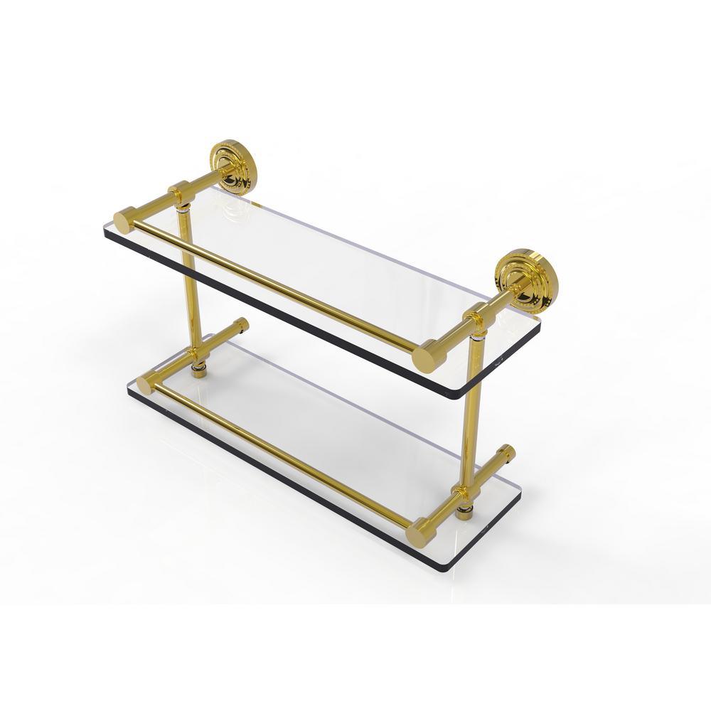 Dottingham 16 in. L x 8 in. H x 5 in. W 2-Tier Clear Glass Bathroom Shelf with Gallery Rail in Polished Nickel - Super Arbor
