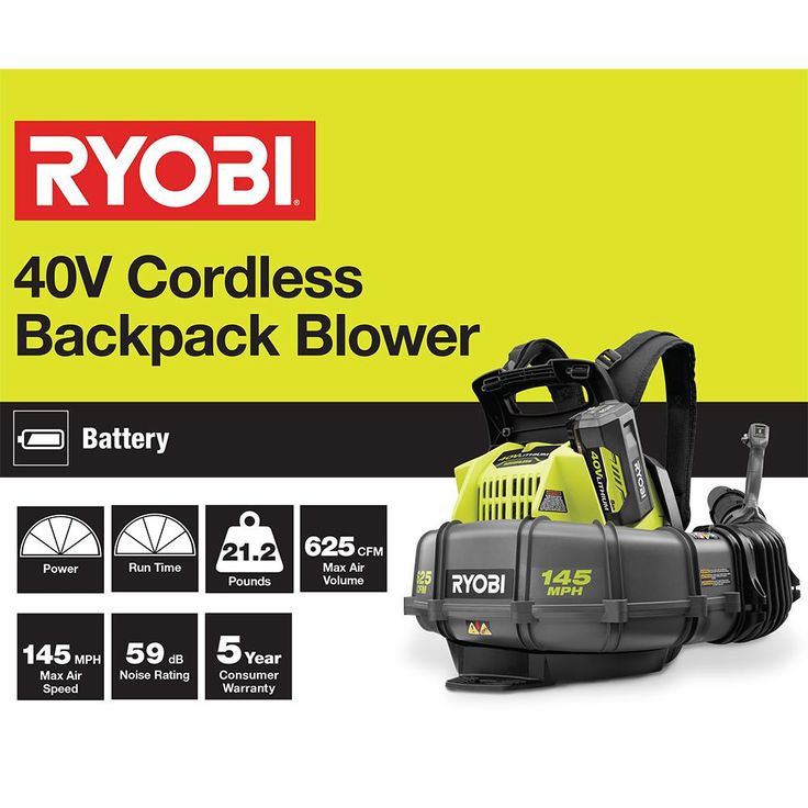RYOBI 145 MPH 625 CFM 40-Volt Lithium-Ion Cordless Backpack Blower 5 Ah Battery and Charger Included
