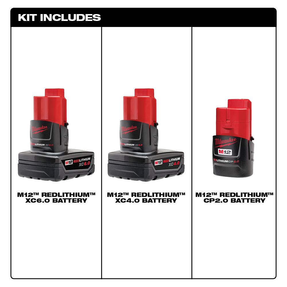M12 12-Volt Lithium-Ion 6 Ah/4 Ah/2 Ah Extended Capacity Battery Packs (3-Batteries) - Super Arbor