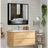 Edgar 31.5 in. W x 27.5 in. H x 5.25 in. D Lighted Impressions Surface-Mount LED Mirror Medicine Cabinet in Aluminum - Super Arbor