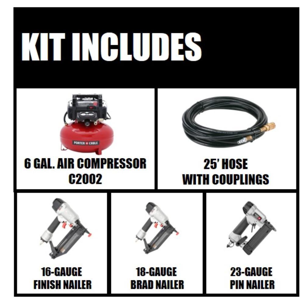 6 Gal. 150 PSI Portable Electric Air Compressor with 16-Gauge, 18-Gauge and 23-Gauge Nailer Combo Kit (3-Tool) - Super Arbor