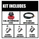 6 Gal. 150 PSI Portable Electric Air Compressor with 16-Gauge, 18-Gauge and 23-Gauge Nailer Combo Kit (3-Tool) - Super Arbor
