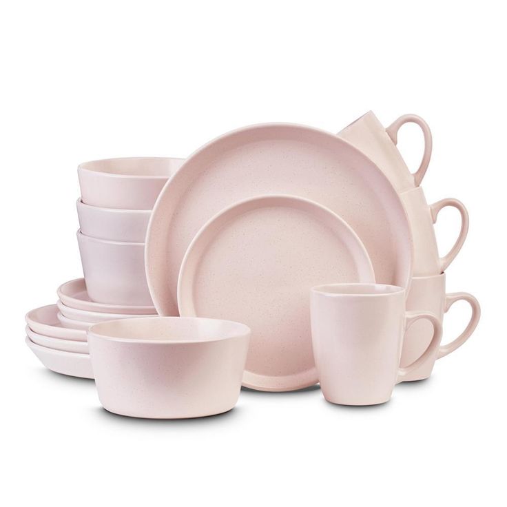 32-Piece Casual Pink Stoneware Dinnerware Set (Set for 8)
