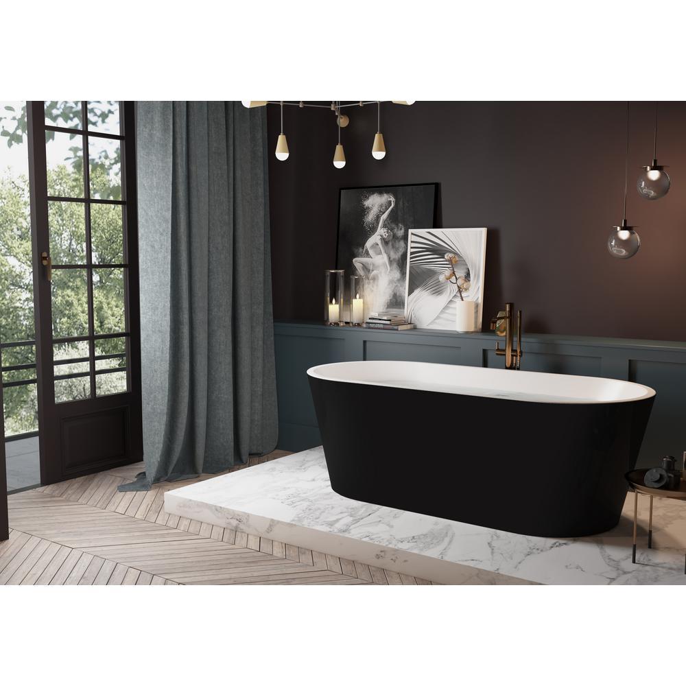 59 in. Fiberglass Double Ended Flatbottom Non-Whirlpool Bathtub in Glossy Black - Super Arbor