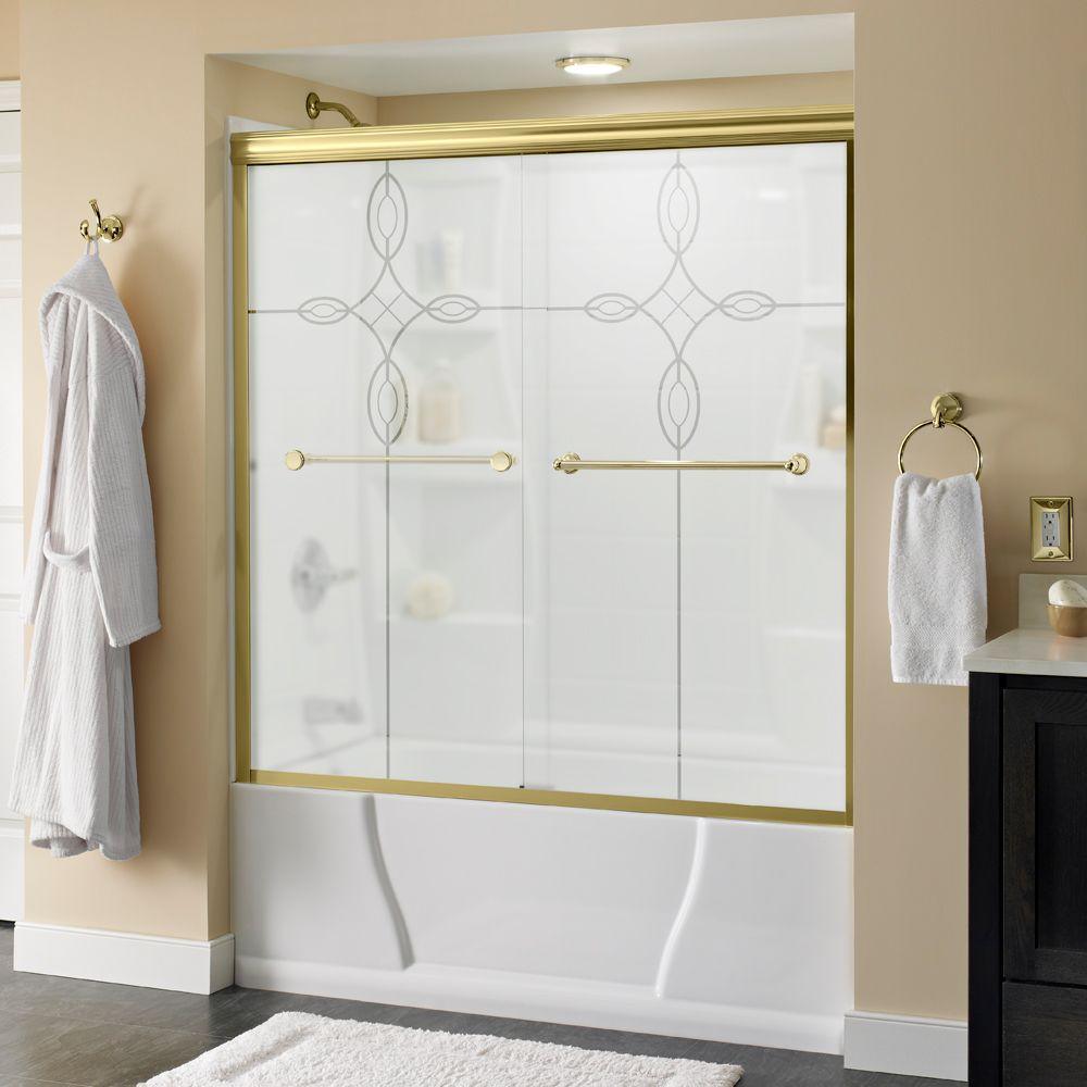 Crestfield 60 in. x 58-1/8 in. Semi-Frameless Traditional Sliding Bathtub Door in Bronze with Transition Glass - Super Arbor