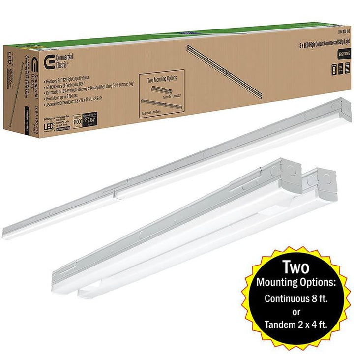 8 ft. (Two 4 ft.) 440-Watt Equivalent Integrated LED White Commercial Strip Light Fixture High Output 11000 Lumens 4000K