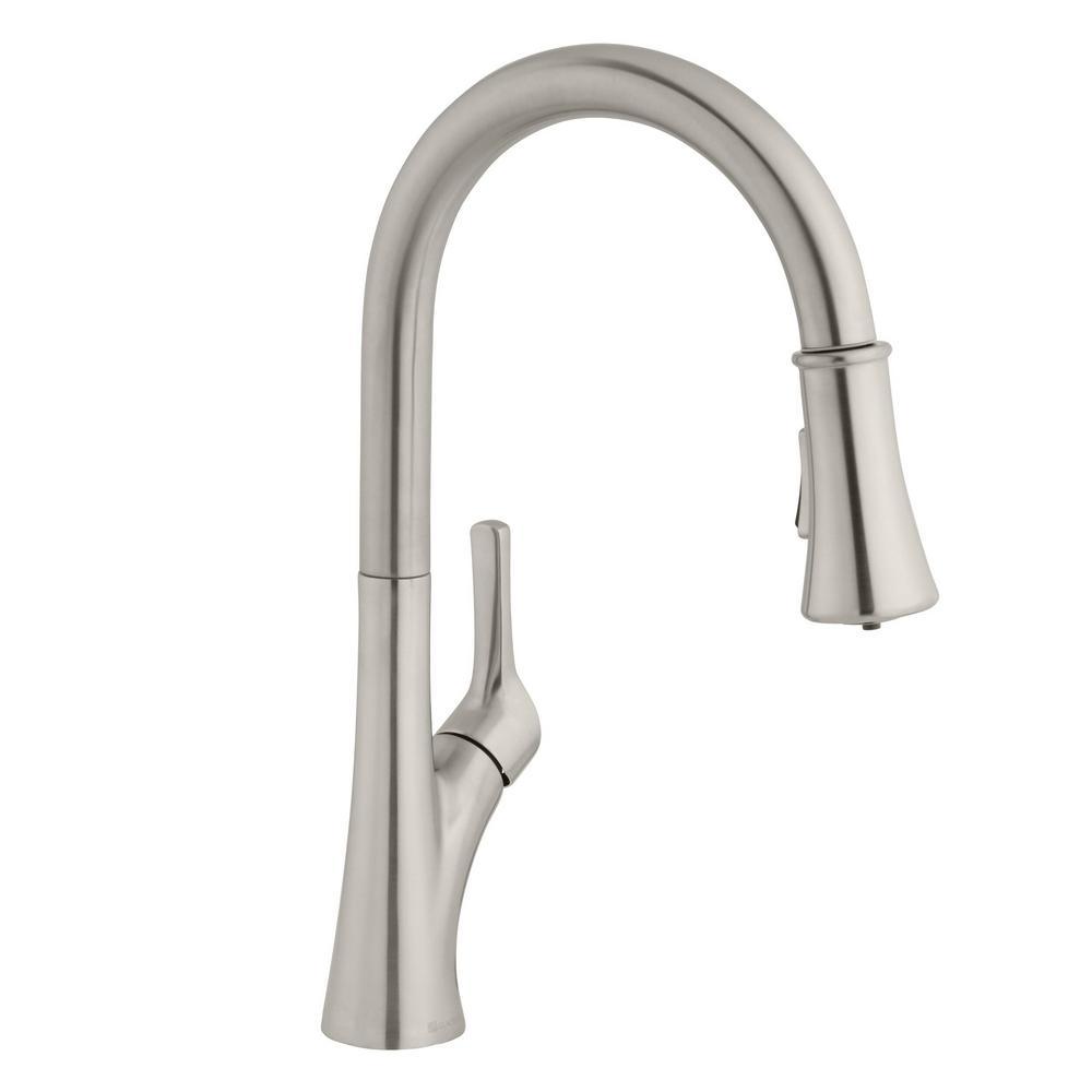 Single-Handle Pull-Down Sprayer Kitchen Faucet with LED Light in Stainless Steel - Super Arbor