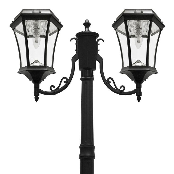 Victorian Bulb Series 2-Head Black Solar Lamp Post with GS Solar LED Light Bulb