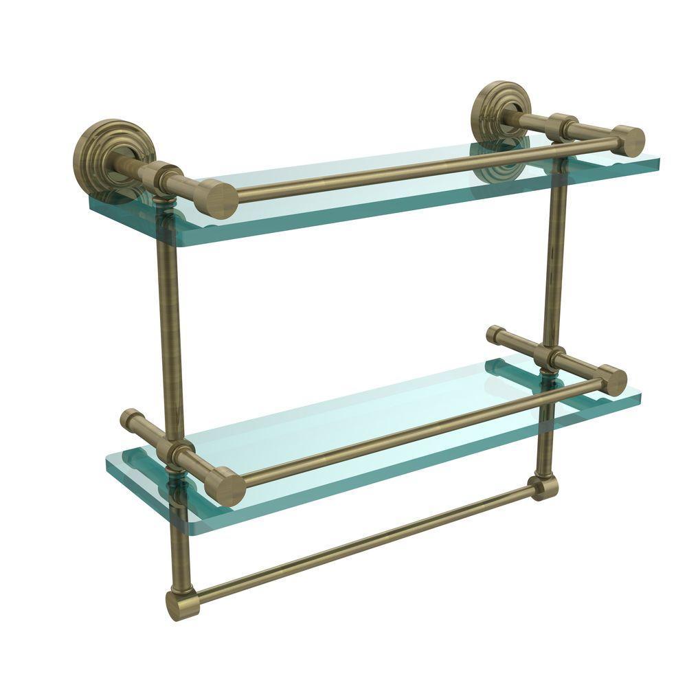 16 in. L  x 12 in. H  x 5 in. W 2-Tier Gallery Clear Glass Bathroom Shelf with Towel Bar in Satin Chrome - Super Arbor