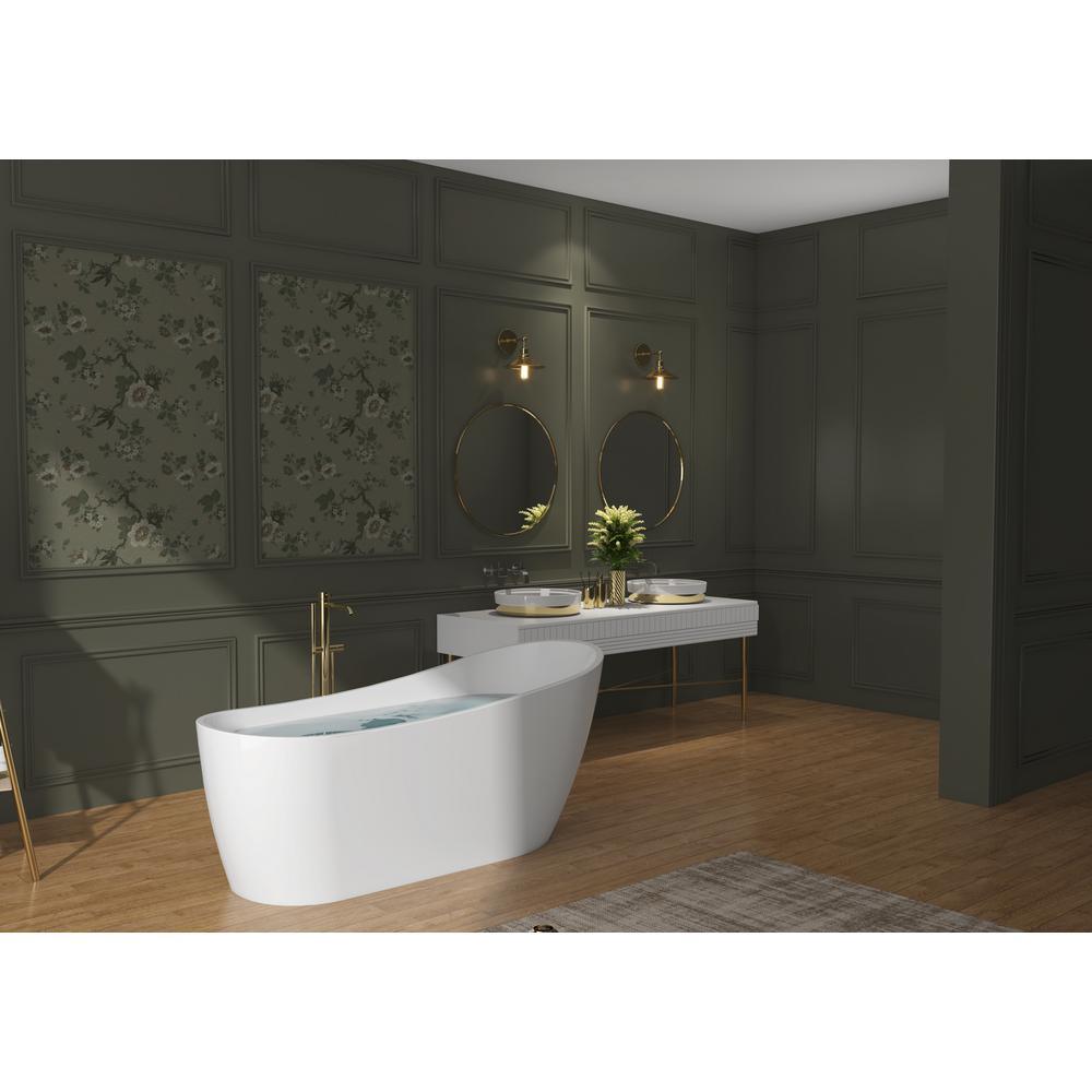 59 in. Acrylic Oval Slipper Flatbottom Freestanding Bathtub in Glossy White - Super Arbor