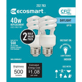EcoSmart 40-Watt Equivalent E26 Spiral CFL Light Bulb Daylight (2-Pack)