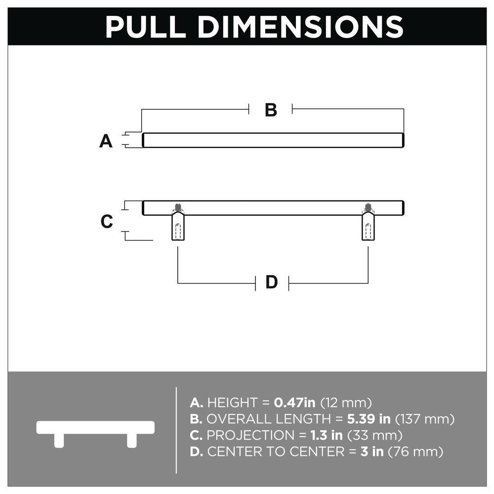 3 in. (76 mm) Flat Black Bar Drawer Pull (6-Pack) - Super Arbor