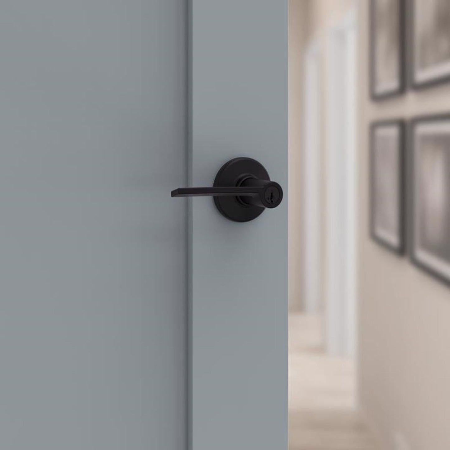 Kwikset Ladera Matte Black Keyed Entry Lever, ANSI/BHMA Grade 3, 2-3/4 in Backset