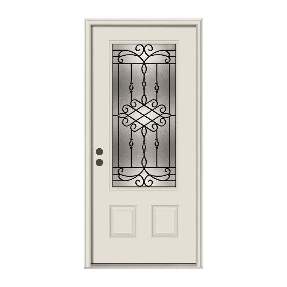 36 in. x 80 in. 3/4 Lite Sanibel Primed Steel Prehung Left-Hand Inswing Front Door w/Brickmould - Super Arbor