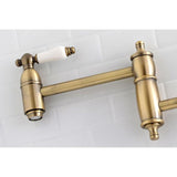 Kingston Brass Restoration Antique Brass 2-Handle Wall-Mount Pot Filler Handle Kitchen Faucet
