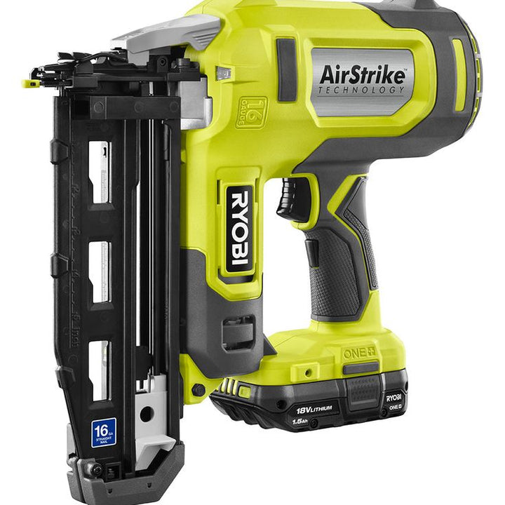 18-Volt ONE+ Lithium-Ion Cordless AirStrike 16-Gauge 2-1/2 in Straight Finish Nailer Kit with 1.3 Ah Battery and Charger