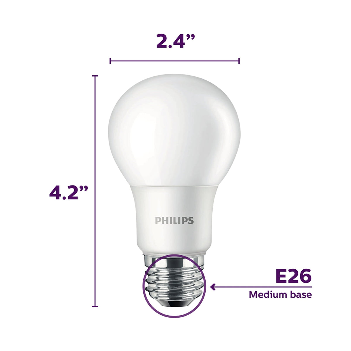 Philips 60-Watt Equivalent A19 Non-Dimmable Frosted LED Light Bulb, Soft White 2700K, E26 Base (8-Pack)