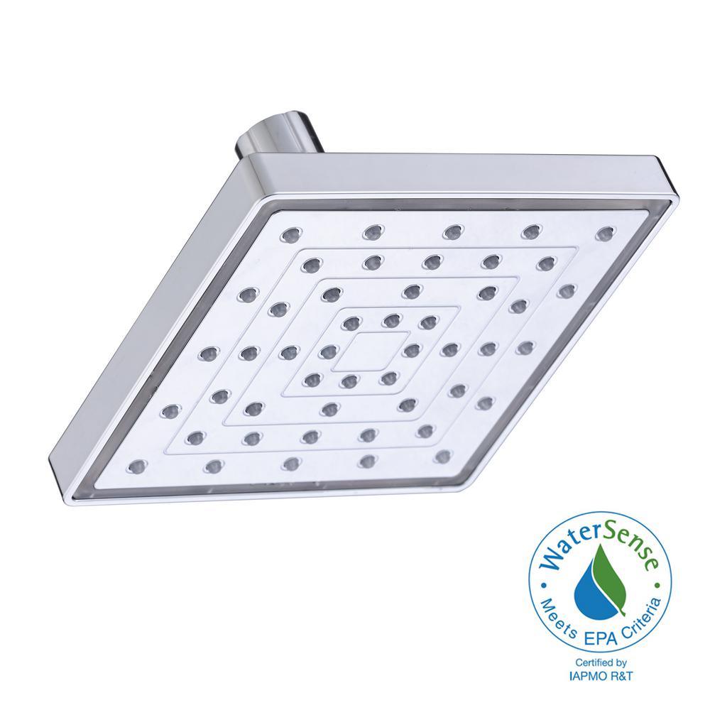 1-Spray 6 in. Single Wall Mount LED Lighted Fixed Rain Shower Head in Chrome - Super Arbor