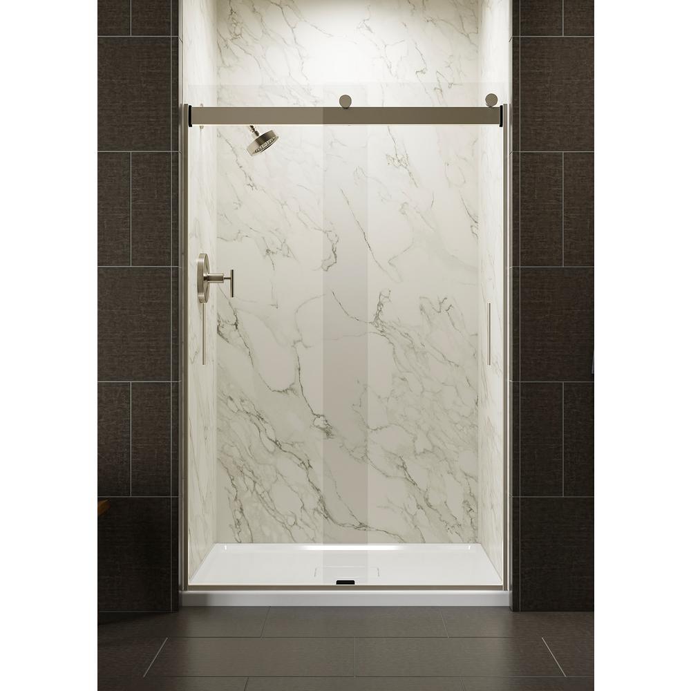 Levity 48 in. x 74 in. Semi-Frameless Sliding Shower Door in Nickel with Handle - Super Arbor