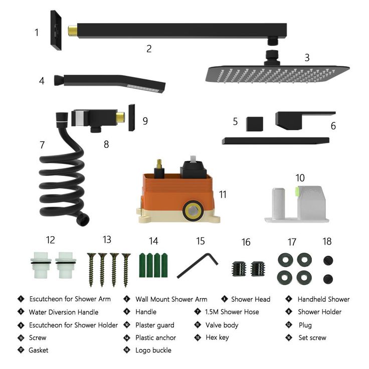 1-Spray Square High Pressure Wall Bar Shower Kit Bathroom Shower System with Hand Shower in Black