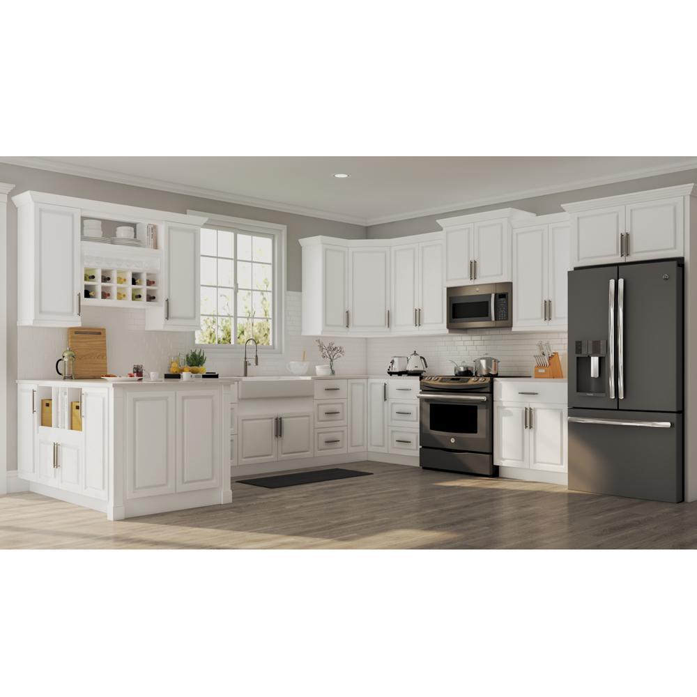 Hampton Partially Assembled 36 x 34.5 x 24 in. Corner Sink Base Kitchen Cabinet in Satin White
