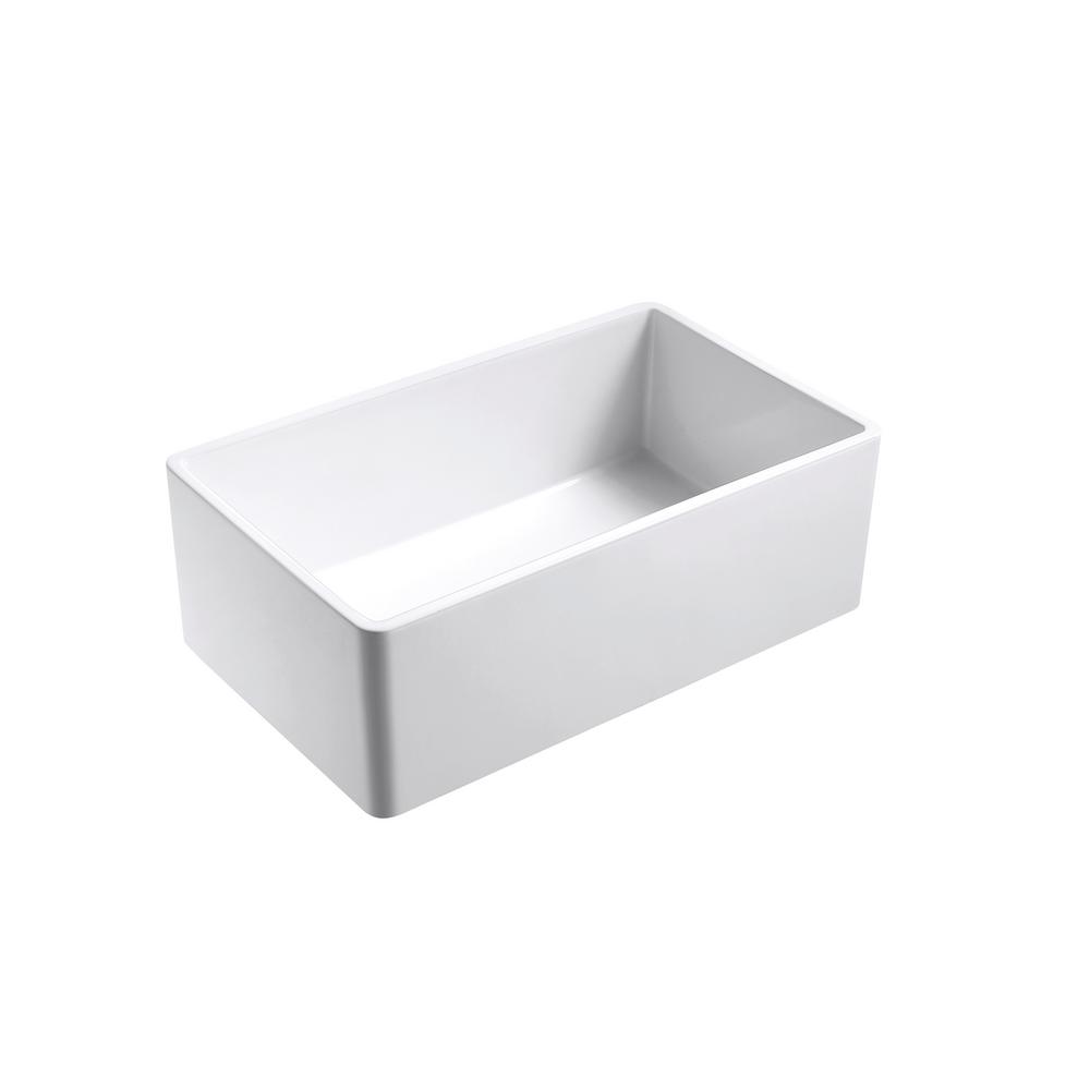 Olde London Farmhouse Fireclay 33 in. Single Bowl Kitchen Sink with Grid with Grid and Strainer - Super Arbor