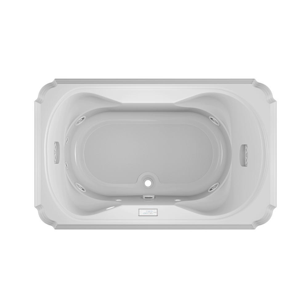 MARINEO 66 in. x 42 in. Acrylic Rectangular Drop-in Center Drain Whirlpool Bathtub Chroma in White - Super Arbor
