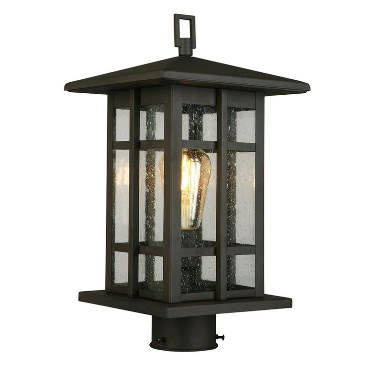Arlington Creek 7.5 in. W x 15 in. H 1-Light Matte Bronze Outdoor Post Light with Clear Seeded Glass