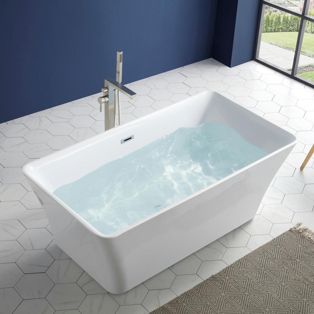 Draco 59 in. Acrylic Double Ended Flatbottom Non-Whirlpool Bathtub in White - Super Arbor