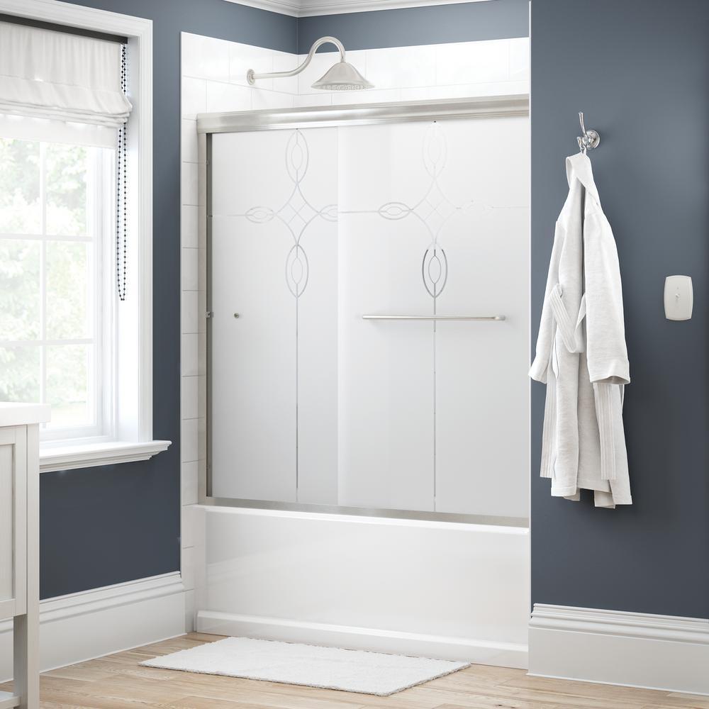 Simplicity 60 in. x 58-1/8 in. Semi-Frameless Traditional Sliding Bathtub Door in Bronze with Droplet Glass - Super Arbor