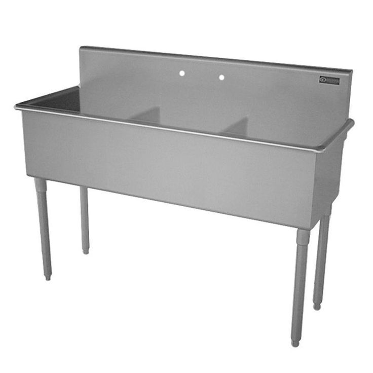 Terrell Series Stainless Steel 53x21.5 in. Freestanding 2-Hole 3-Compartment Scullery Sink with Lead Free Faucet