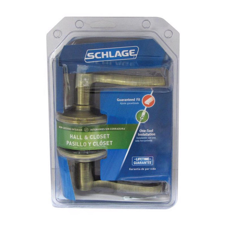 Schlage Flair Antique Brass Passage Lockset, ANSI Grade 2, 1-3/4 in