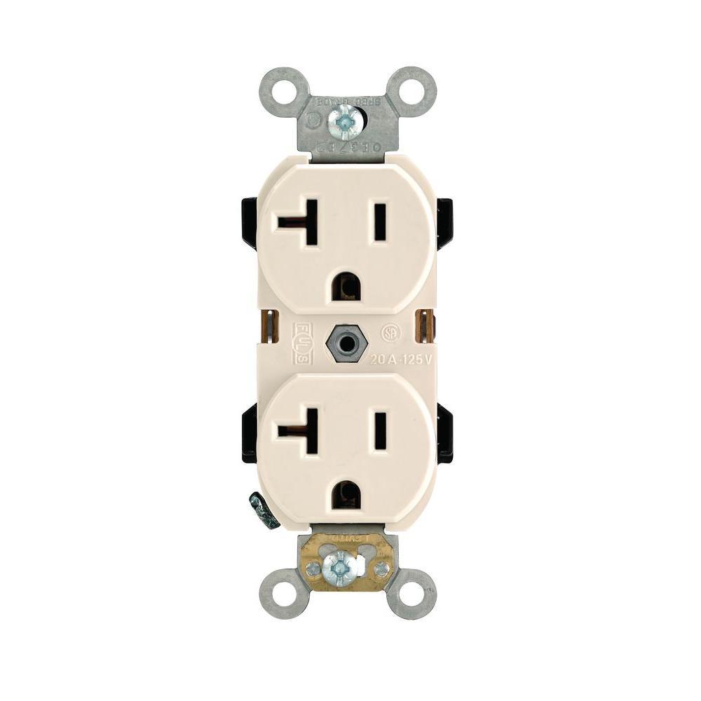 20 Amp Industrial Grade Heavy Duty Self Grounding Duplex Outlet, Ivory - Super Arbor