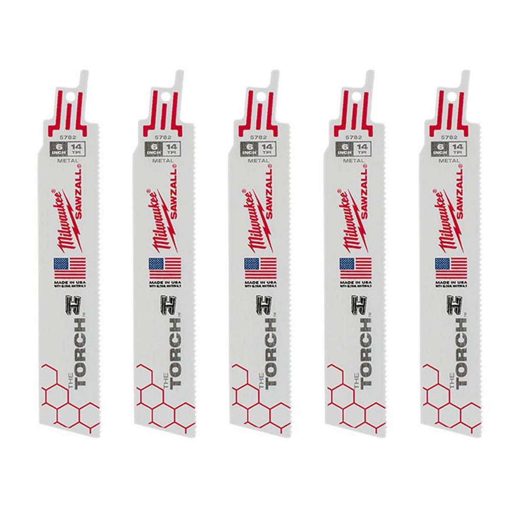 6 in. 14 TPI Torch Medium Metal Cutting SAWZALL Reciprocating Saw Blades (5-Pack) - Super Arbor