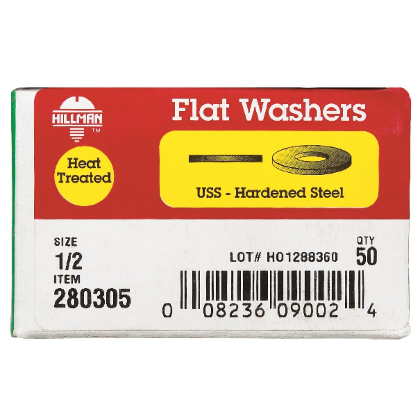 Hillman Yellow Dichromate Steel 1/2 in. USS Flat Washer, 50-Pack