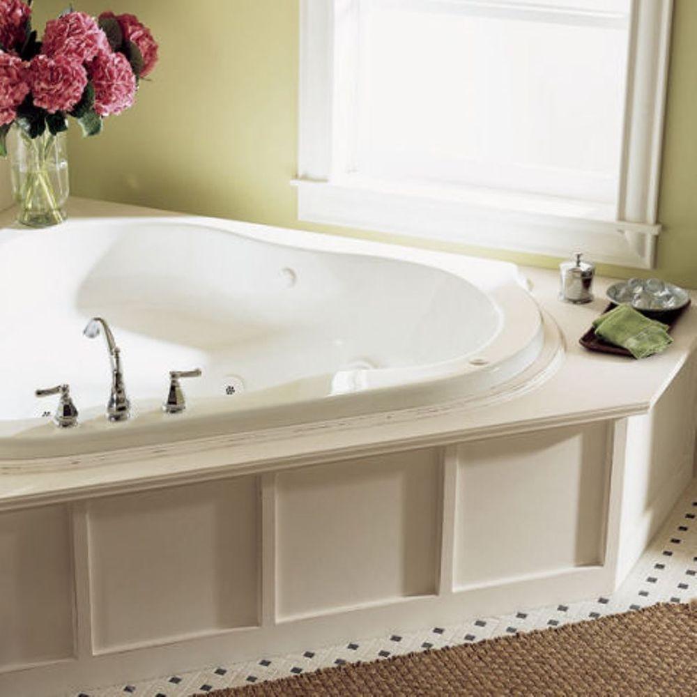 Evolution 77 in. x 65 in. Corner EverClean Whirlpool Tub with Center Drain in White - Super Arbor