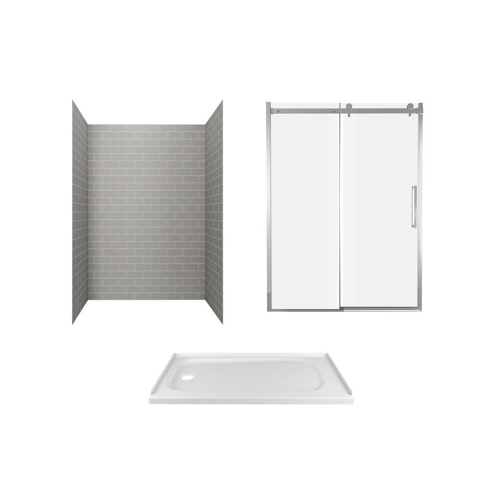 Passage 60 in. x 72 in. 3-Piece Glue-Up Alcove Shower Wall, Door and Base Kit with Left Hand Drain in Serene Marble - Super Arbor