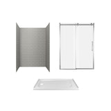 Passage 60 in. x 72 in. 3-Piece Glue-Up Alcove Shower Wall, Door and Base Kit with Left Hand Drain in Serene Marble - Super Arbor