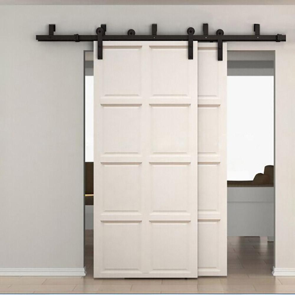 8 ft./96 in. Black Bypass Sliding Barn Hardware Track Kit for Double Wood Doors with Non-Routed Door Guide - Super Arbor