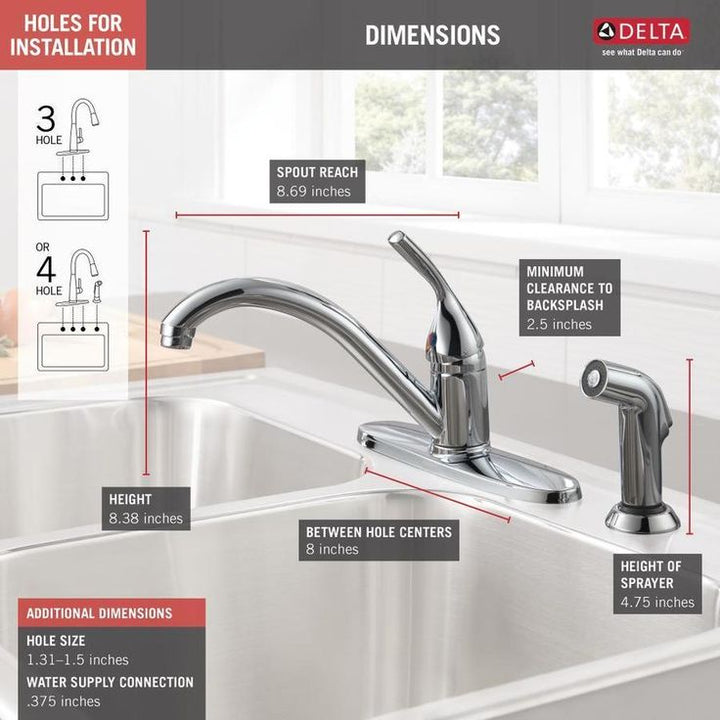 Delta Classic Chrome 1-Handle Deck-Mount Low-Arc Handle Kitchen Faucet (Deck Plate Included)