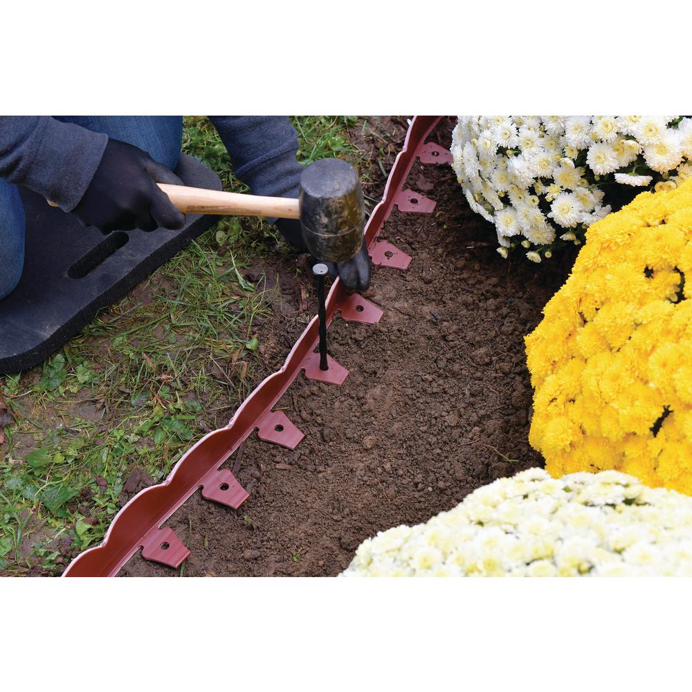 ProFlex 20 ft. Red Scalloped Woodgrain Plastic No-Dig Edging Kit